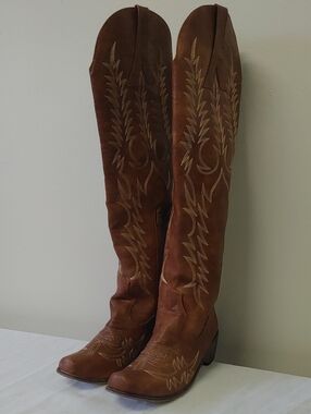 Women's Brown Over-the-Knee Western Boots Size 40